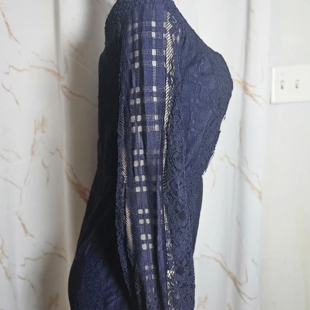 Elegant Navy Lace Embroidered Women's Top